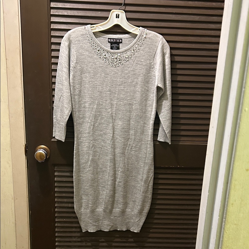 Cable & Gauge Gray Long Sleeve Dress with Embellishments